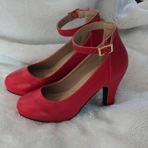 SHEIN Vibrant Red Ankle Strap Heels
